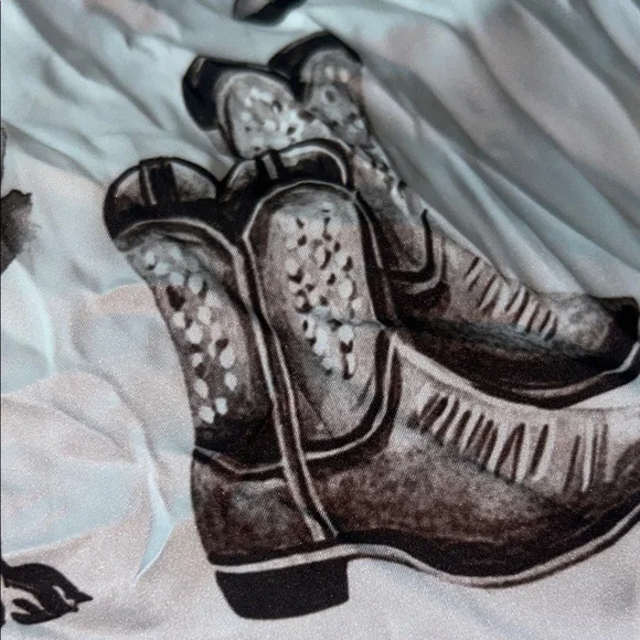 Scarf-- white brown cowboy boots roses square neck purse hair accessory - Picture 4 of 9